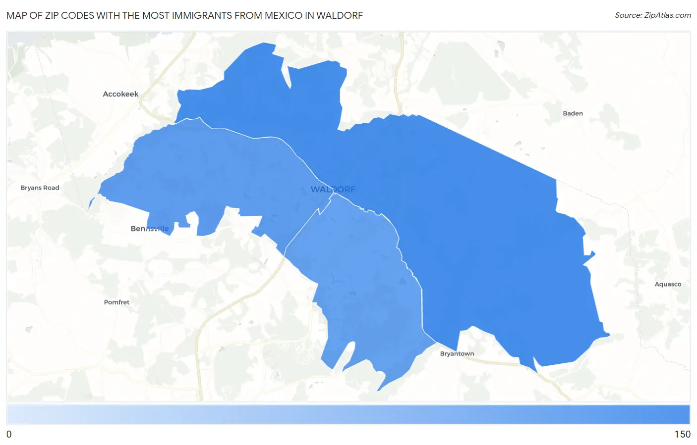 Zip Codes with the Most Immigrants from Mexico in Waldorf Map