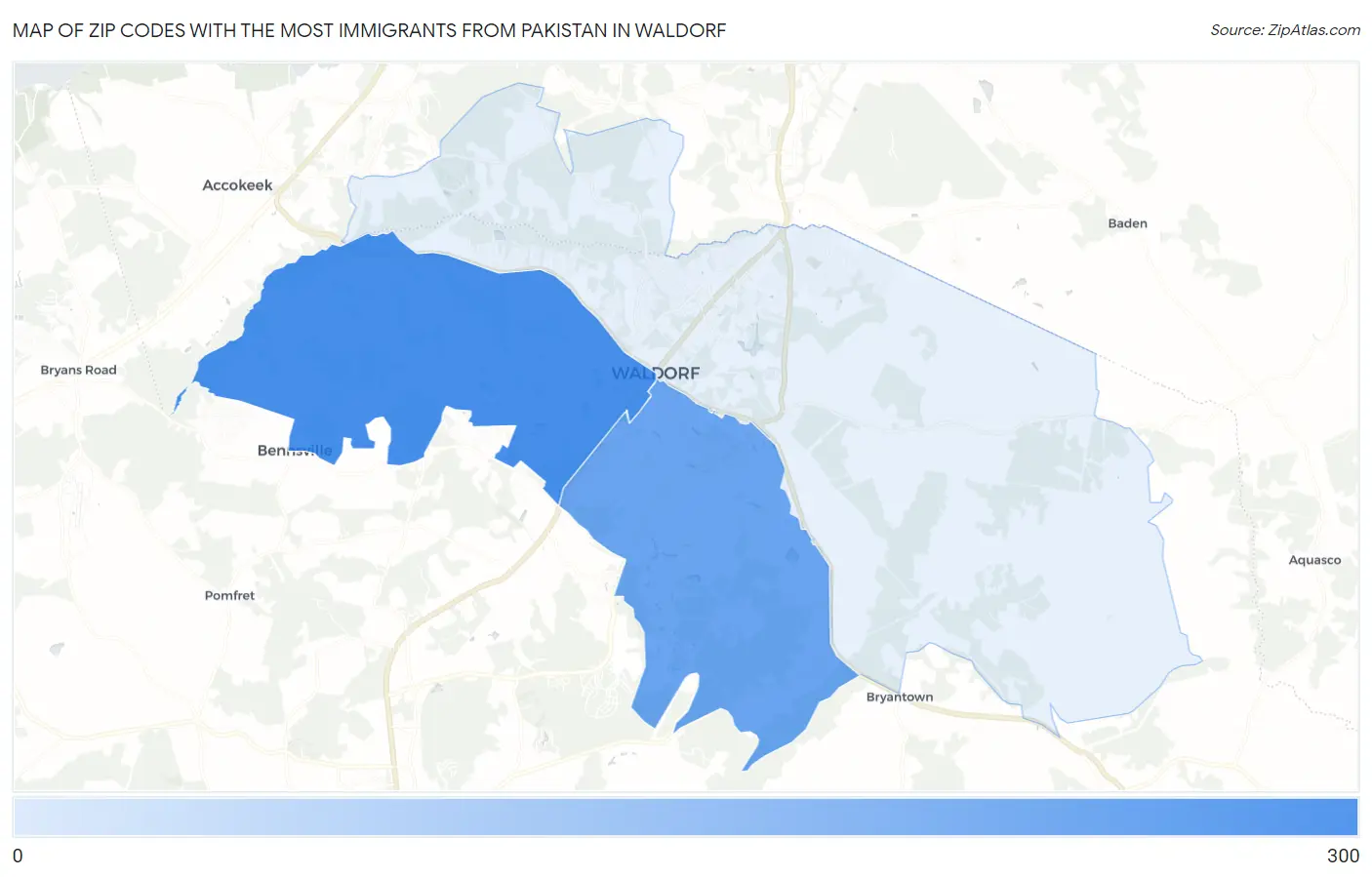 Zip Codes with the Most Immigrants from Pakistan in Waldorf Map