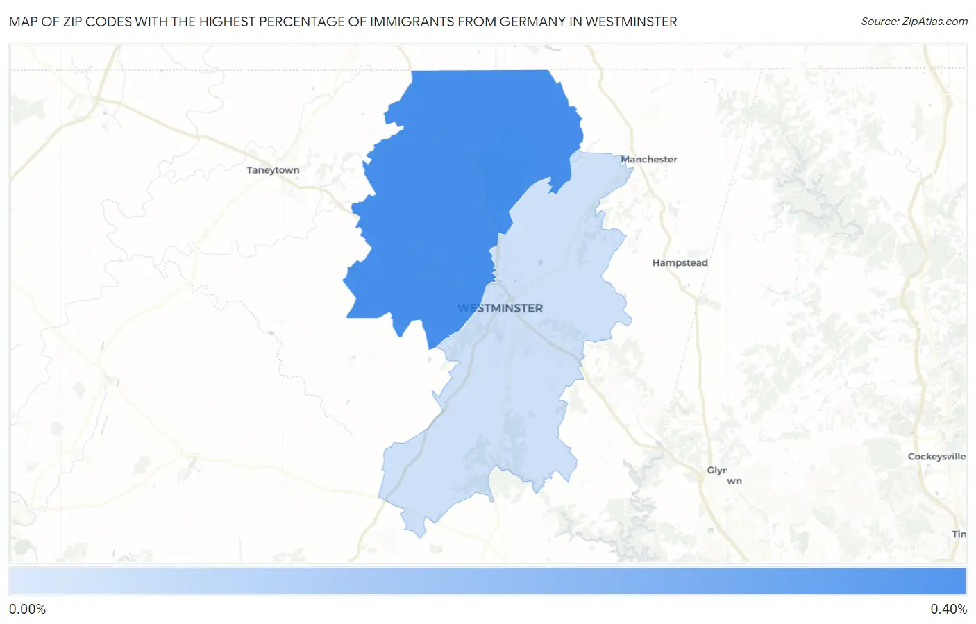 Zip Codes with the Highest Percentage of Immigrants from Germany in Westminster Map