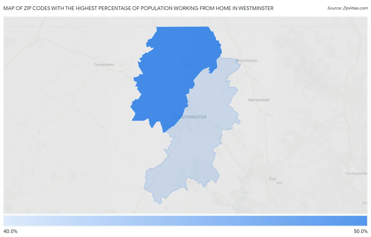 Zip Codes with the Highest Percentage of Population Working from Home in Westminster Map