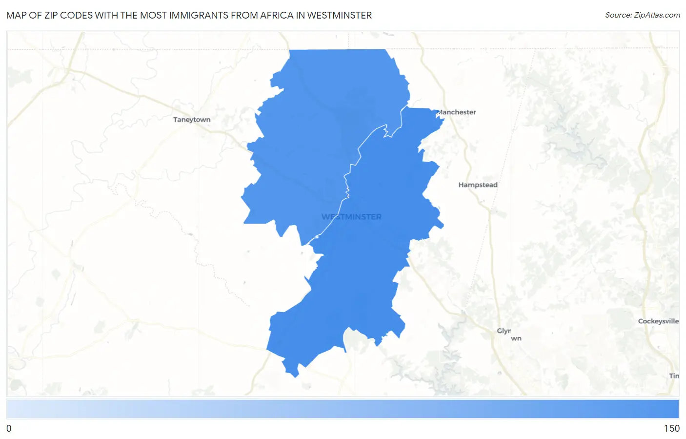 Zip Codes with the Most Immigrants from Africa in Westminster Map