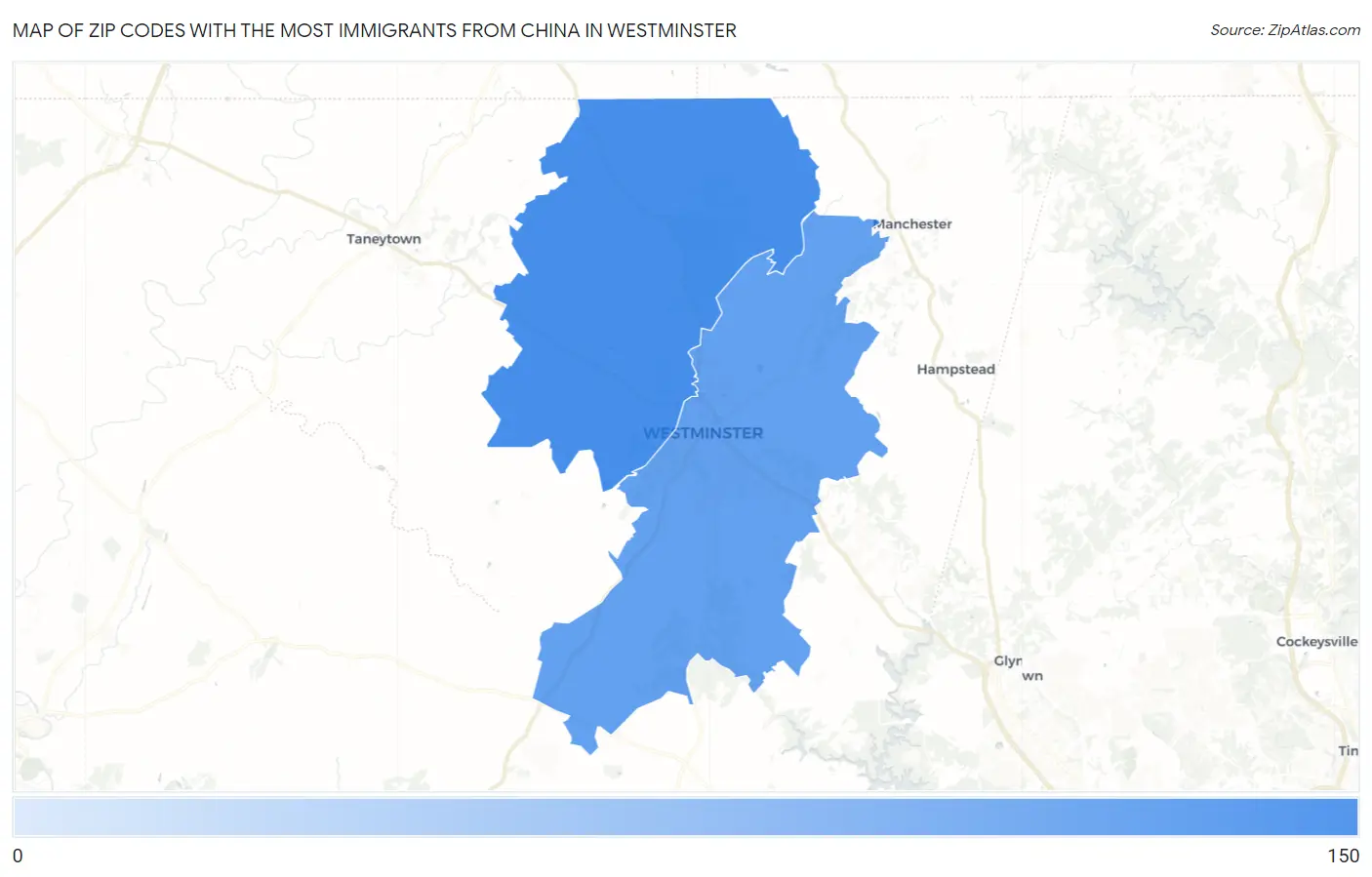 Zip Codes with the Most Immigrants from China in Westminster Map