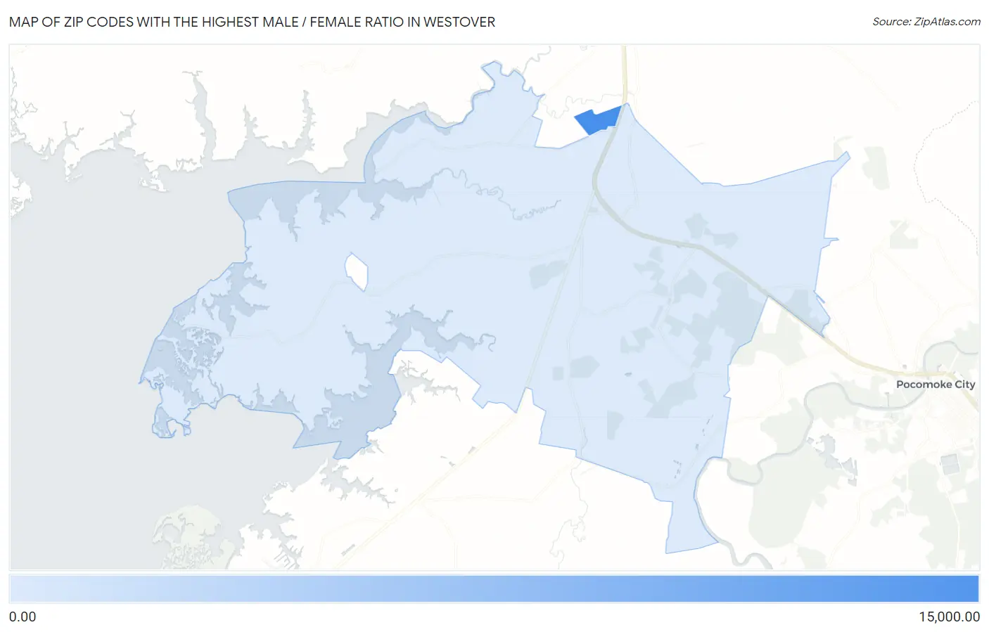 Zip Codes with the Highest Male / Female Ratio in Westover Map