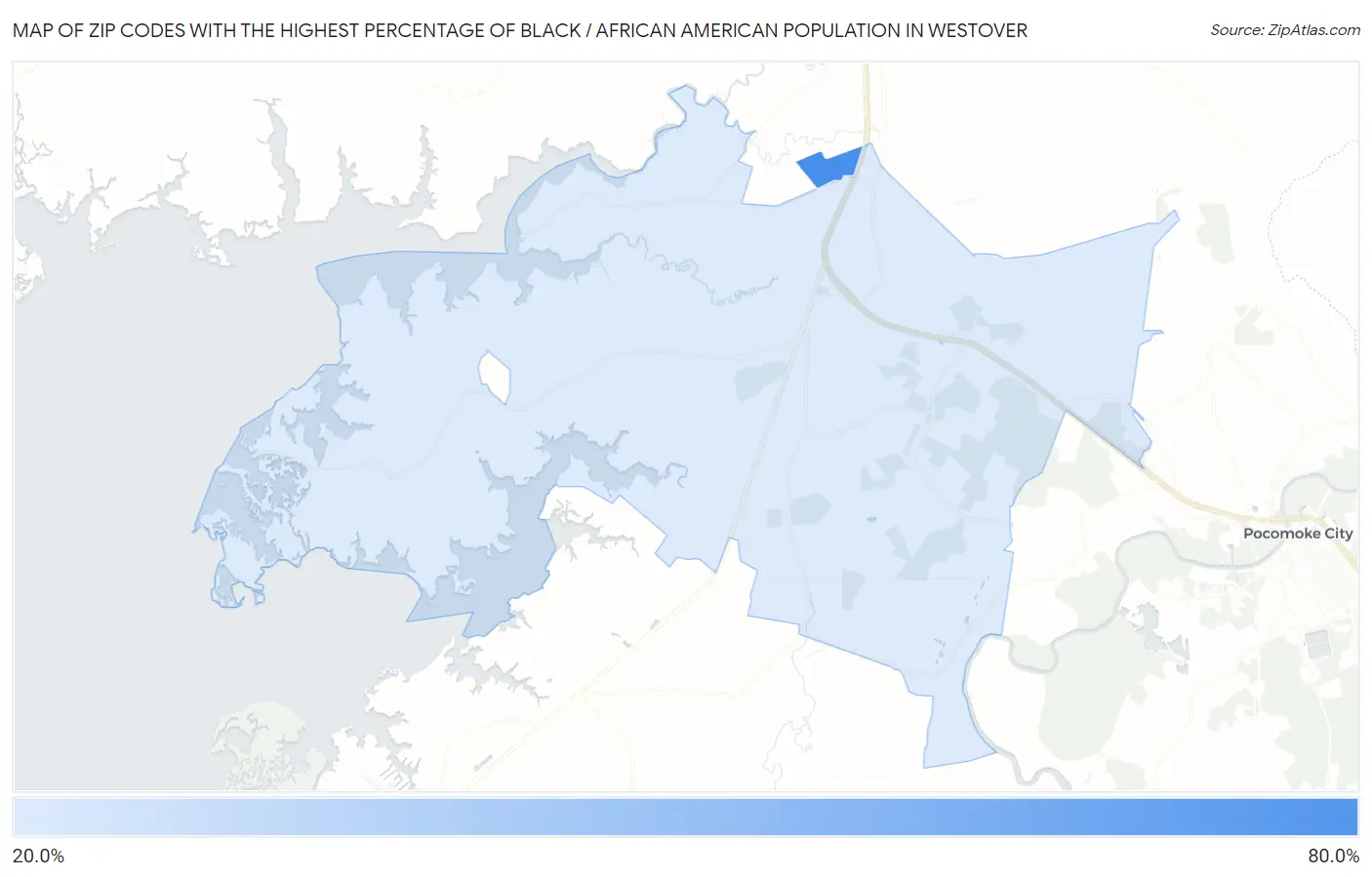Zip Codes with the Highest Percentage of Black / African American Population in Westover Map