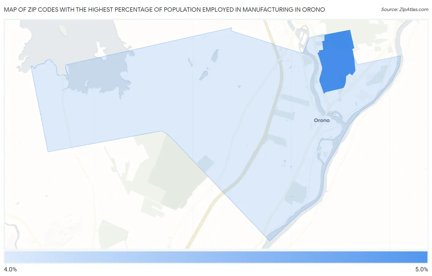 Zip Codes with the Highest Percentage of Population Employed in Manufacturing in Orono Map