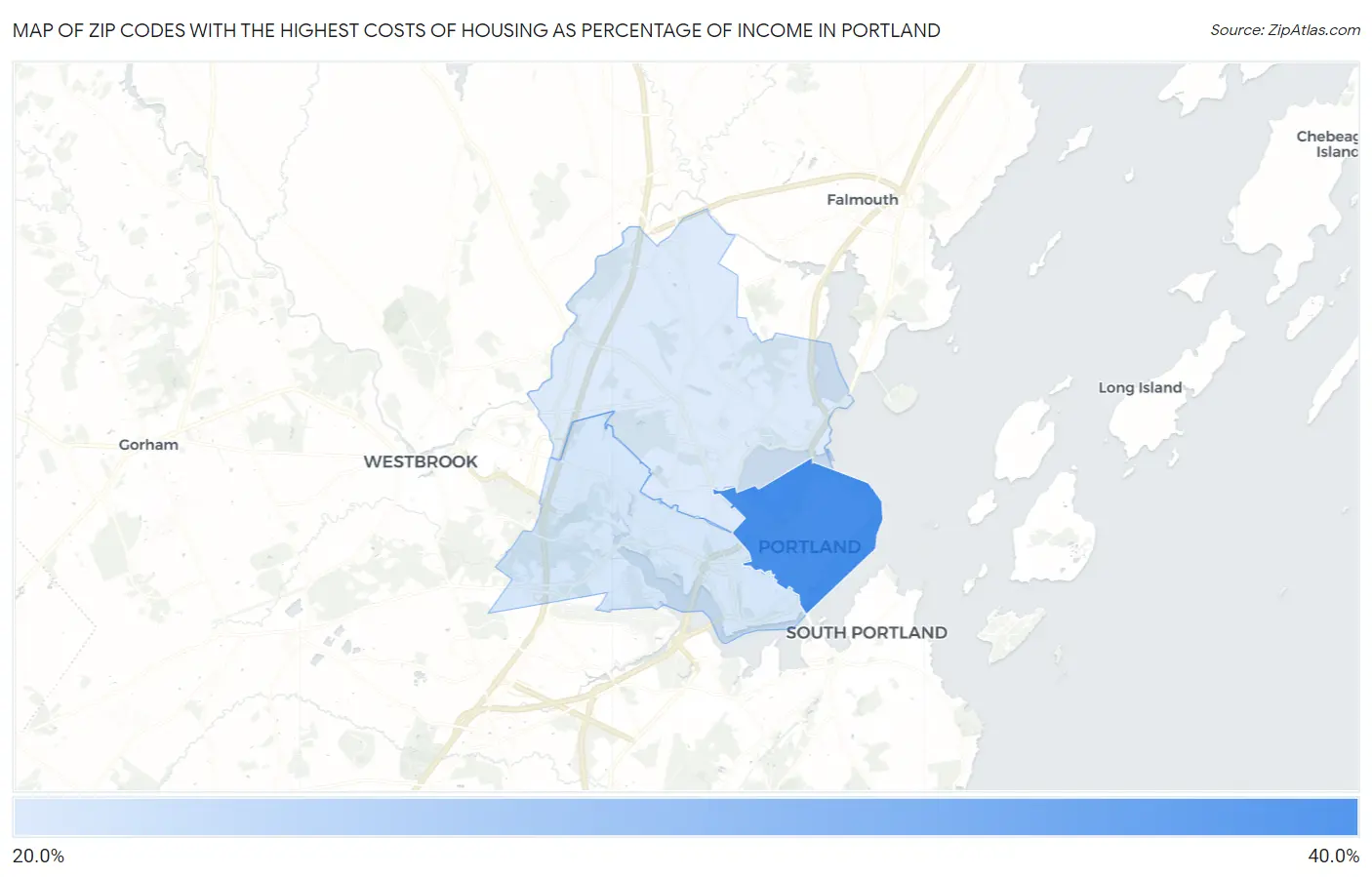 Zip Codes with the Highest Costs of Housing as Percentage of Income in Portland Map