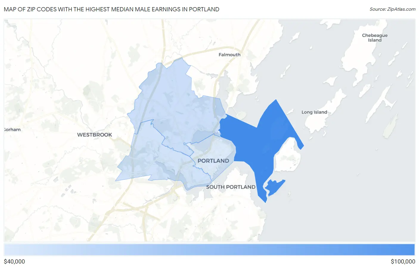 Zip Codes with the Highest Median Male Earnings in Portland Map