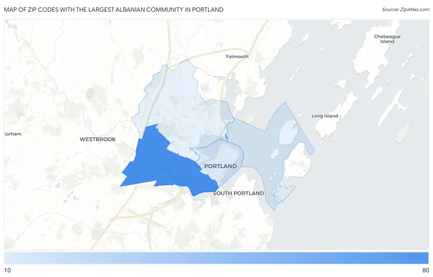 Zip Codes with the Largest Albanian Community in Portland Map