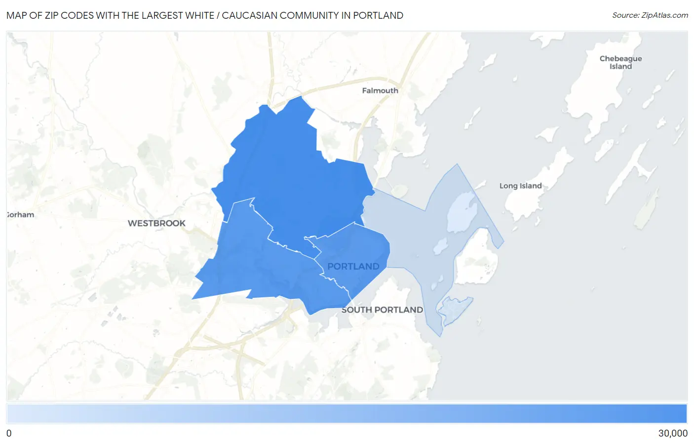 Zip Codes with the Largest White / Caucasian Community in Portland Map