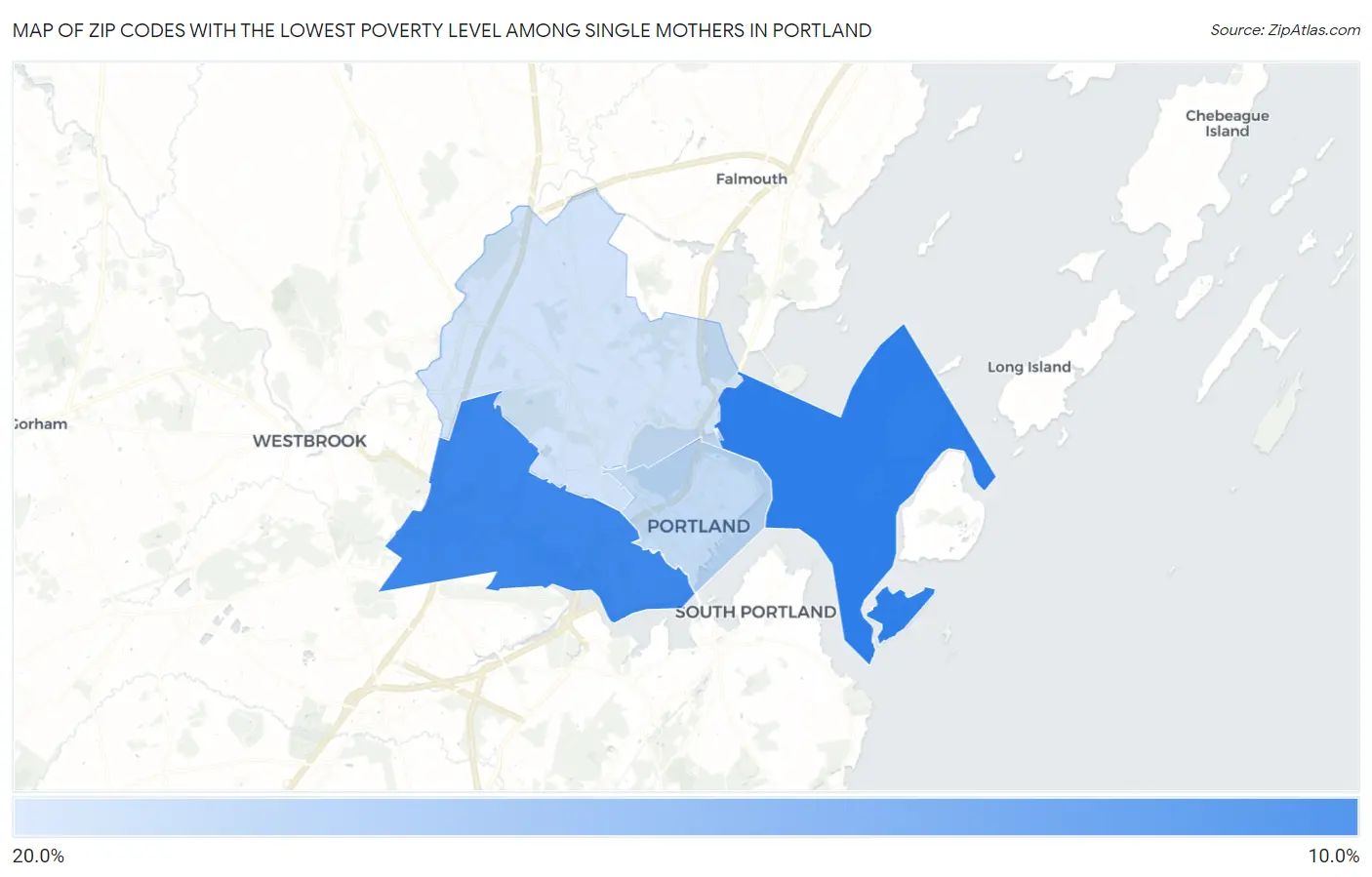 Zip Codes with the Lowest Poverty Level Among Single Mothers in Portland Map