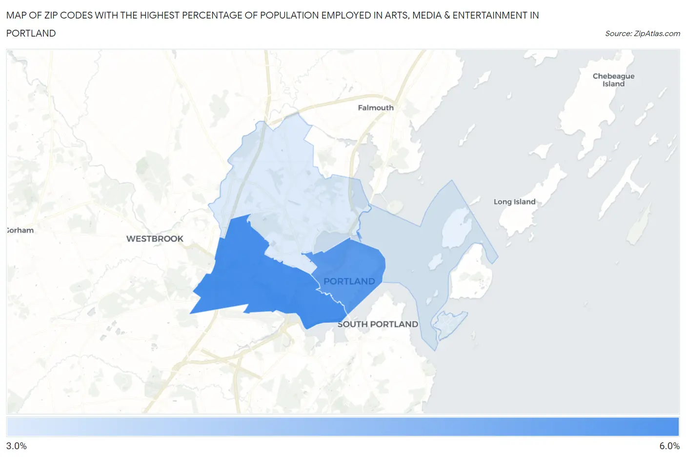 Zip Codes with the Highest Percentage of Population Employed in Arts, Media & Entertainment in Portland Map