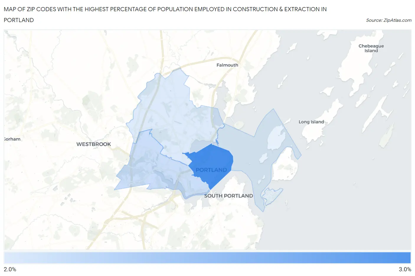 Zip Codes with the Highest Percentage of Population Employed in Construction & Extraction in Portland Map