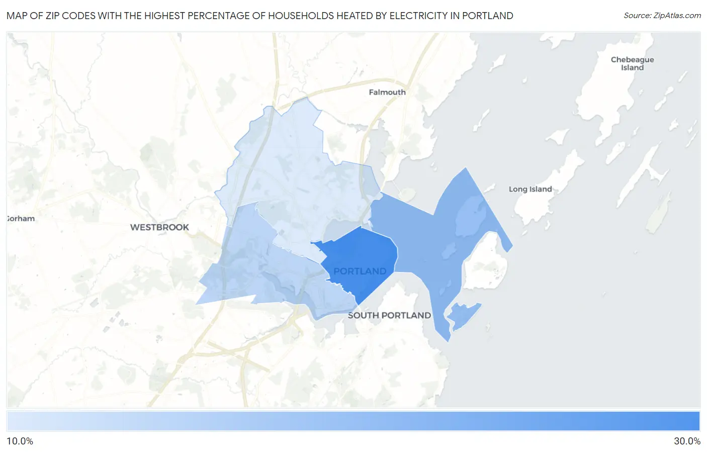 Zip Codes with the Highest Percentage of Households Heated by Electricity in Portland Map