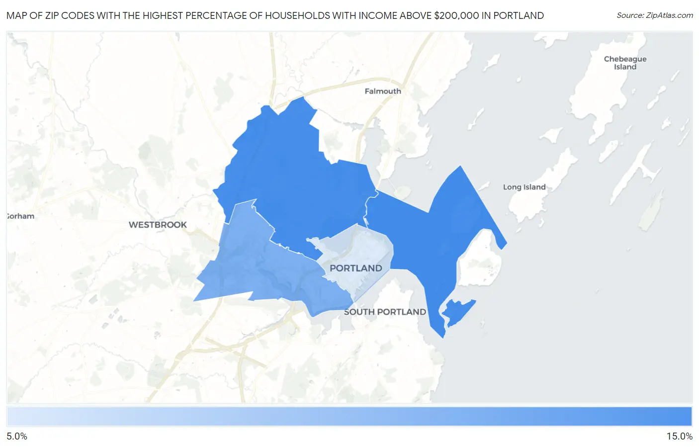 Zip Codes with the Highest Percentage of Households with Income Above $200,000 in Portland Map