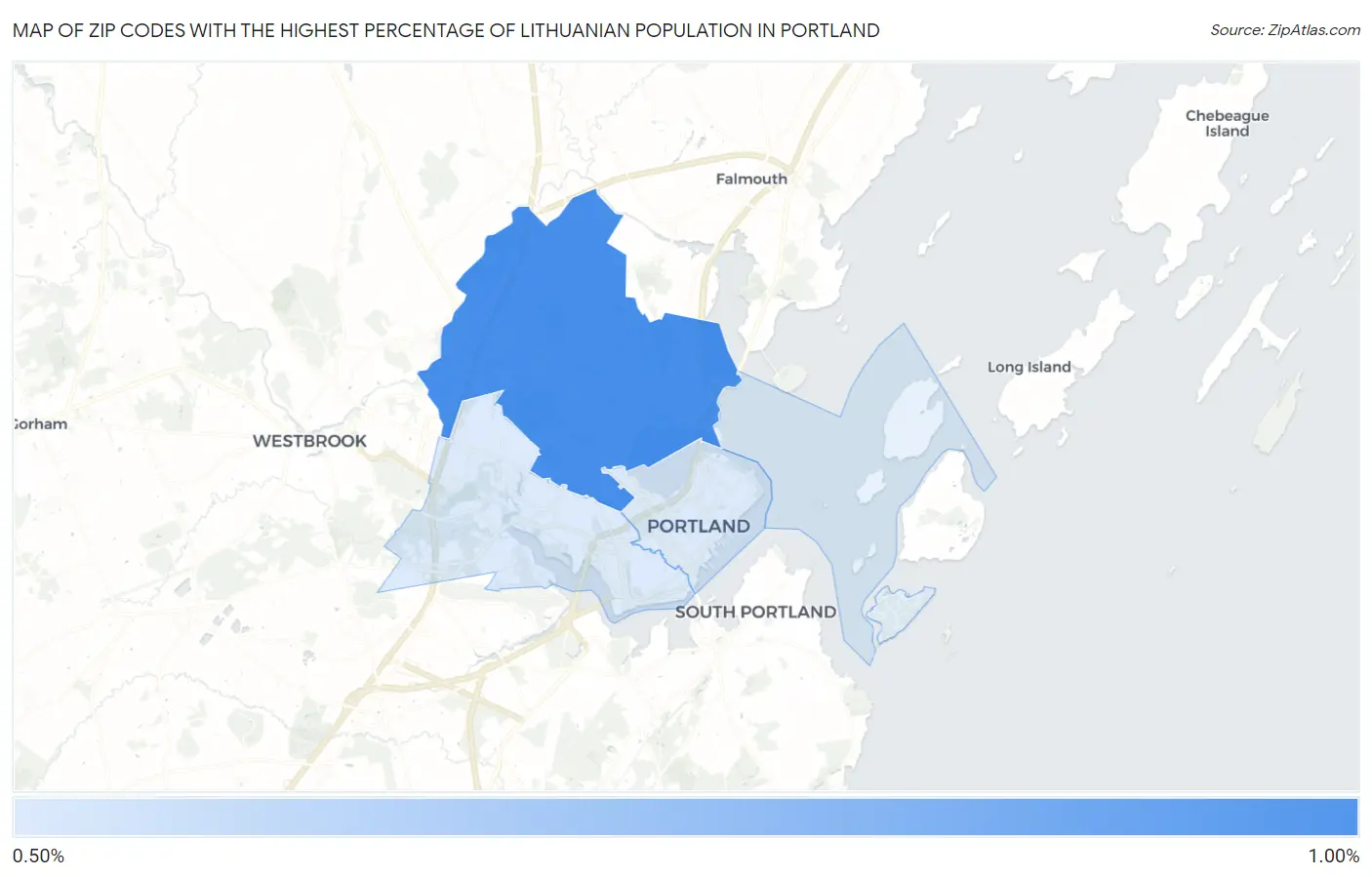 Zip Codes with the Highest Percentage of Lithuanian Population in Portland Map