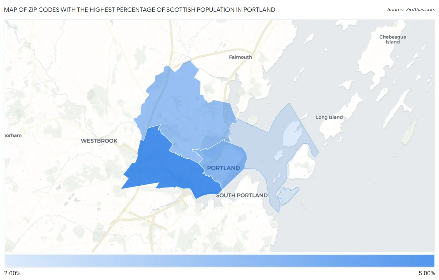 Zip Codes with the Highest Percentage of Scottish Population in Portland Map
