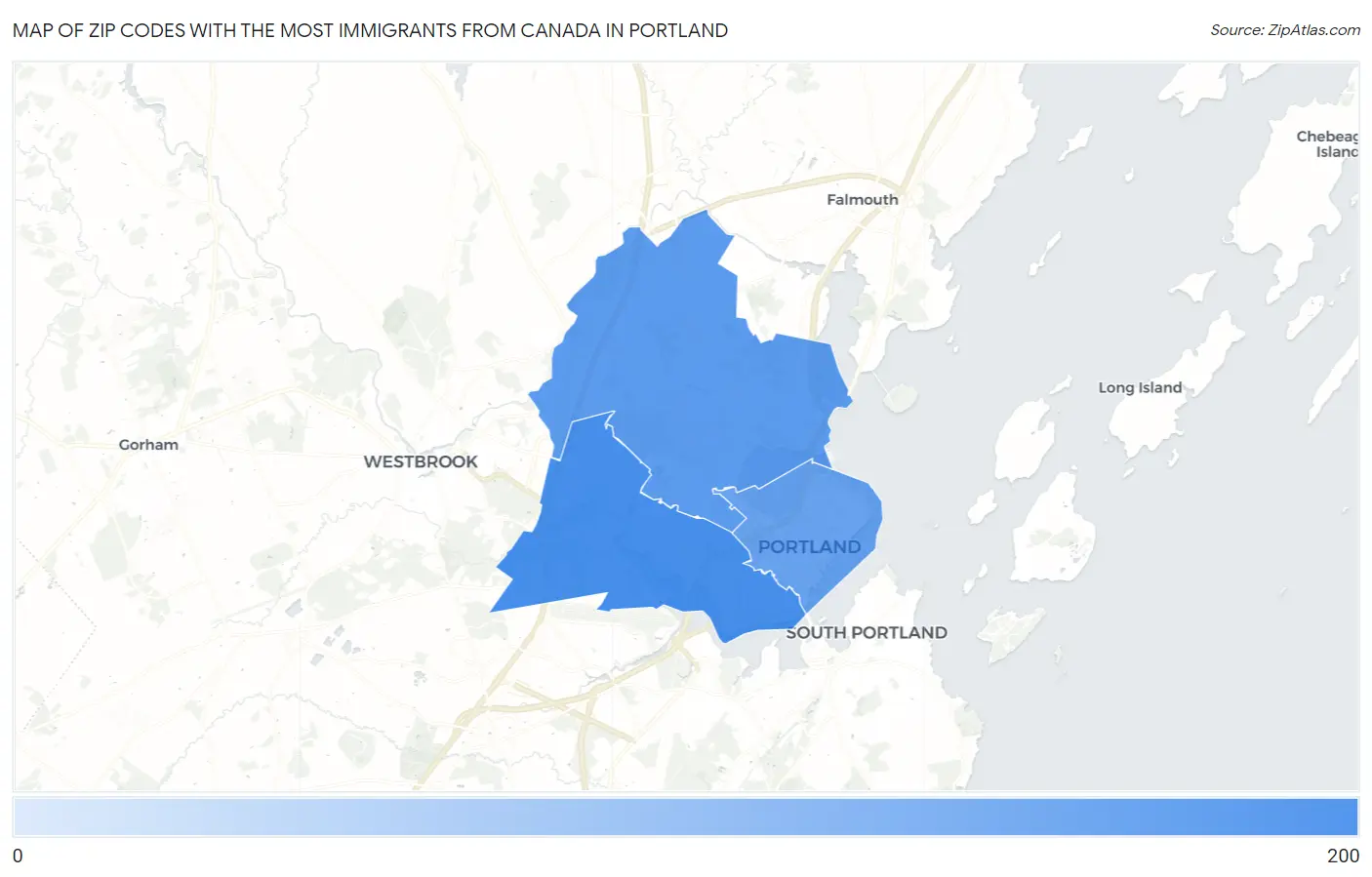 Zip Codes with the Most Immigrants from Canada in Portland Map