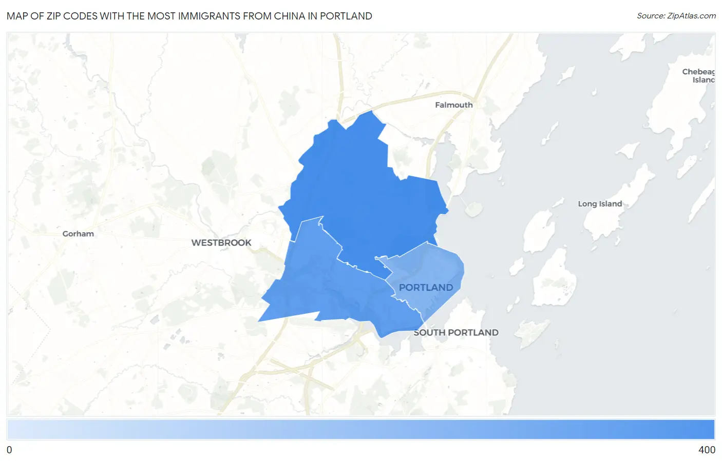 Zip Codes with the Most Immigrants from China in Portland Map