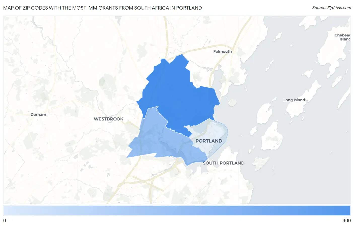 Zip Codes with the Most Immigrants from South Africa in Portland Map