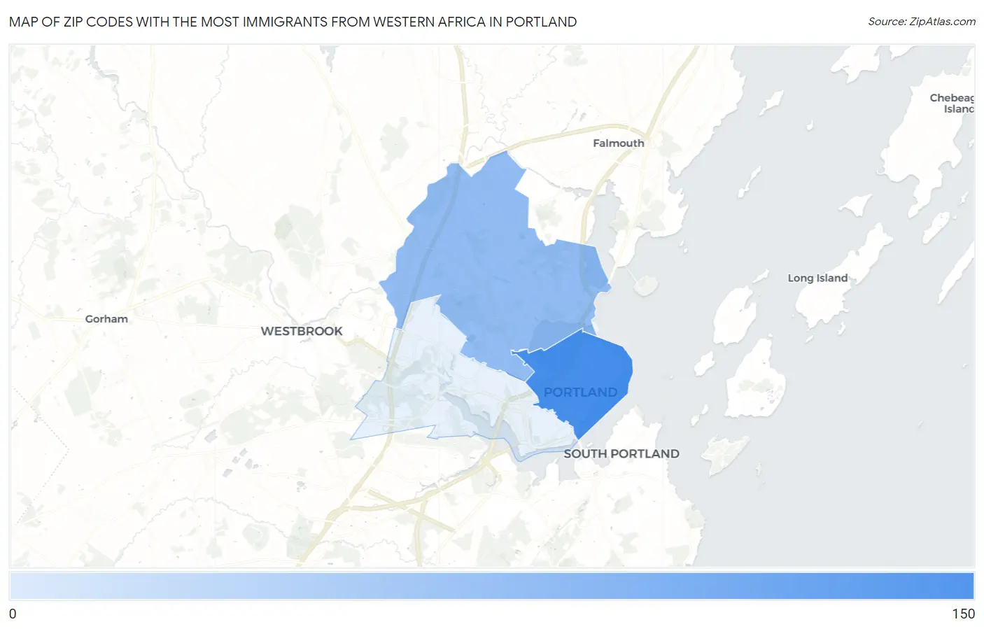 Zip Codes with the Most Immigrants from Western Africa in Portland Map