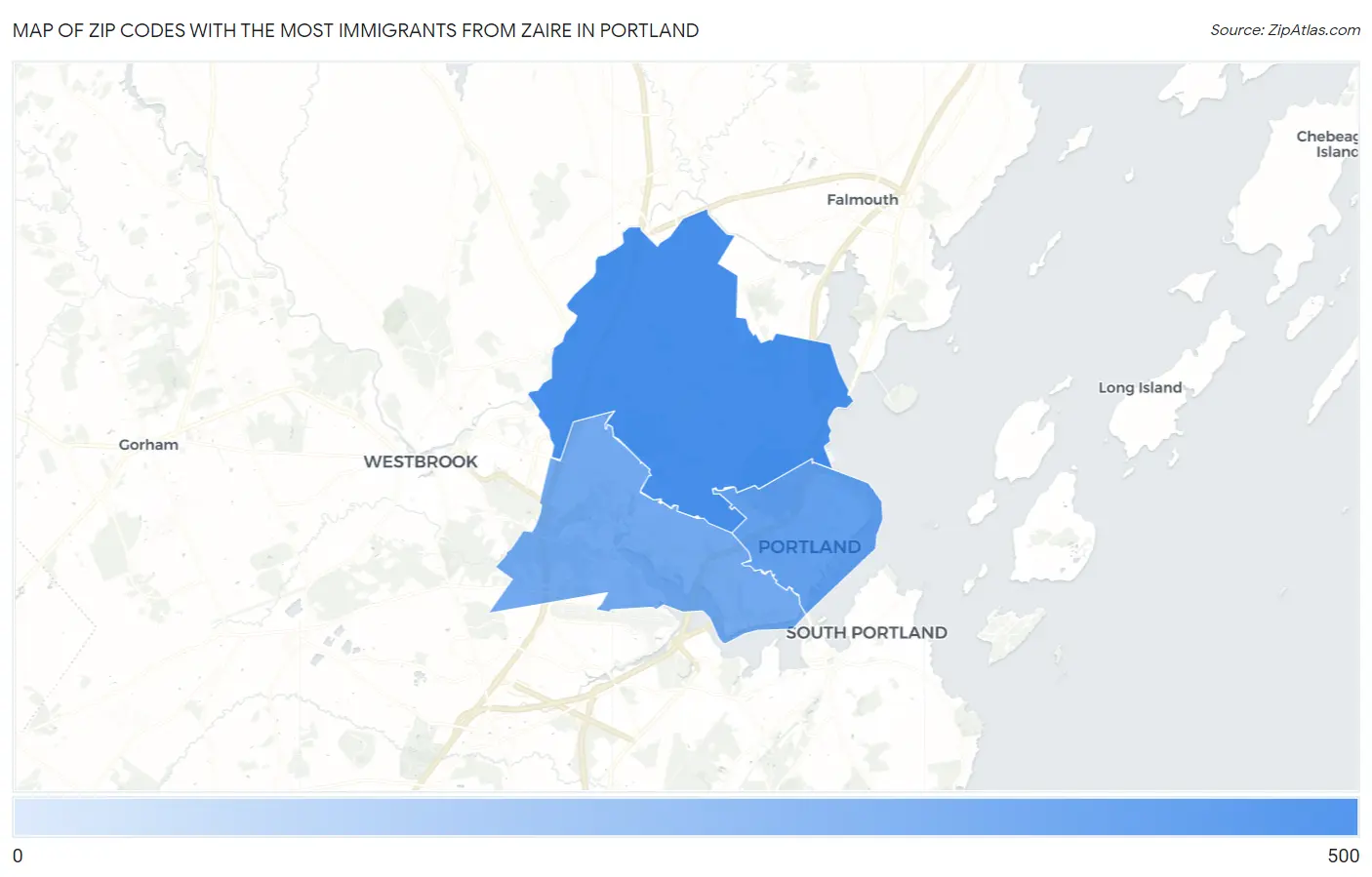 Zip Codes with the Most Immigrants from Zaire in Portland Map