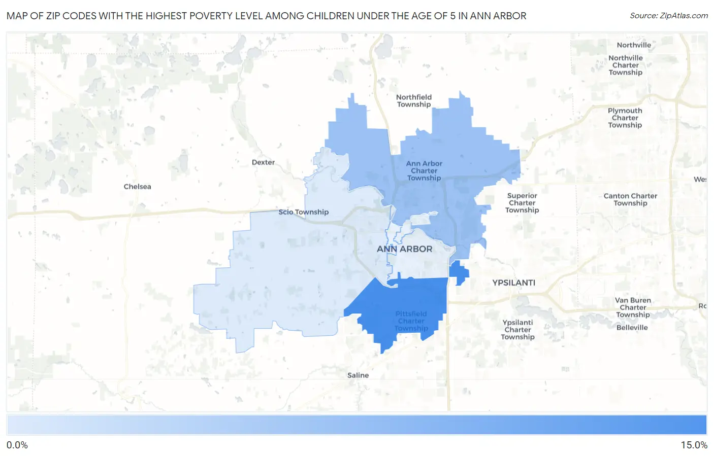Zip Codes with the Highest Poverty Level Among Children Under the Age of 5 in Ann Arbor Map