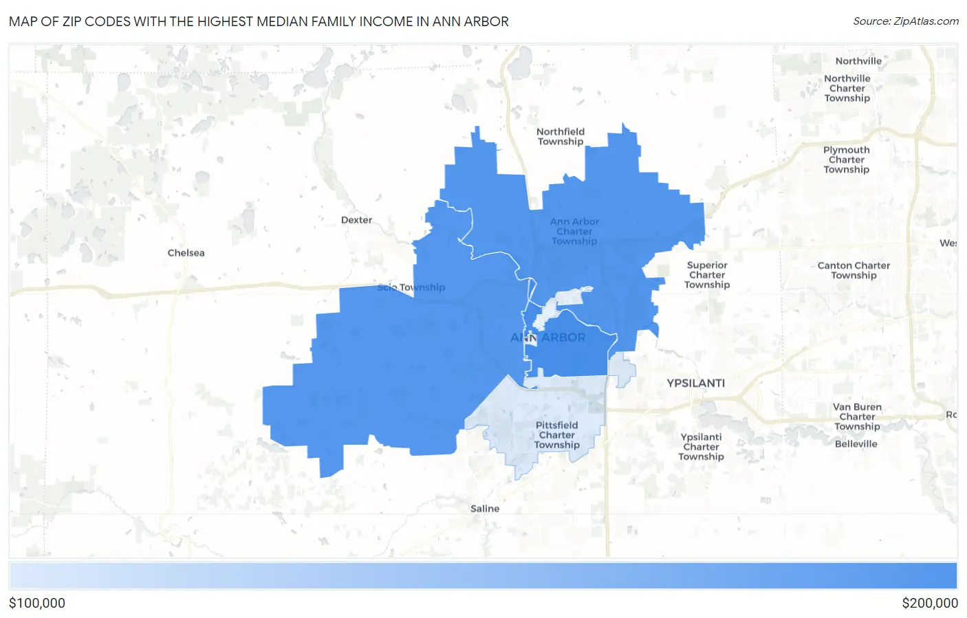 Zip Codes with the Highest Median Family Income in Ann Arbor Map