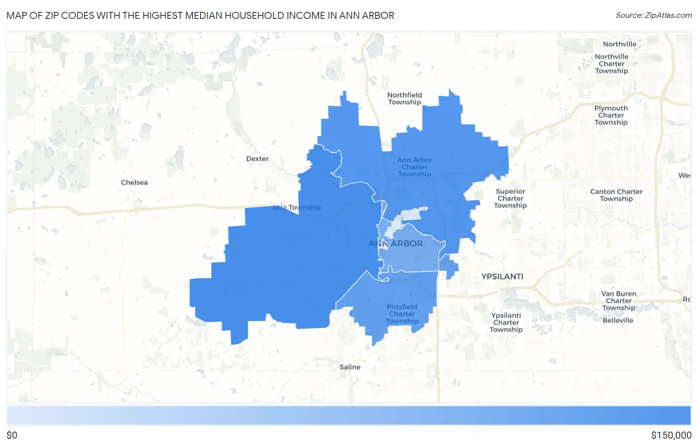 Zip Codes with the Highest Median Household Income in Ann Arbor Map
