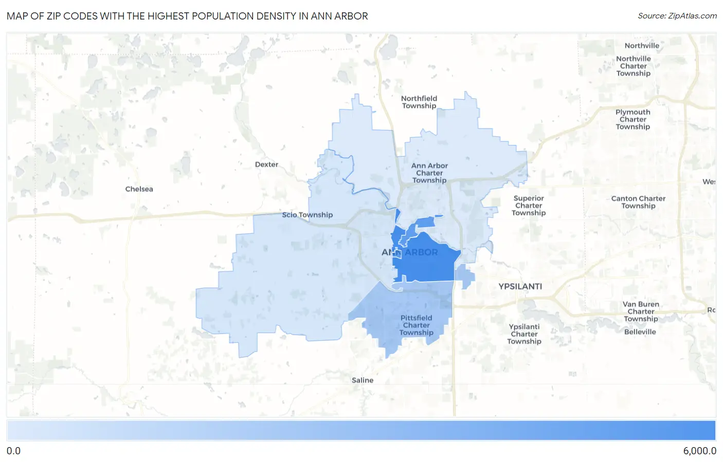 Zip Codes with the Highest Population Density in Ann Arbor Map