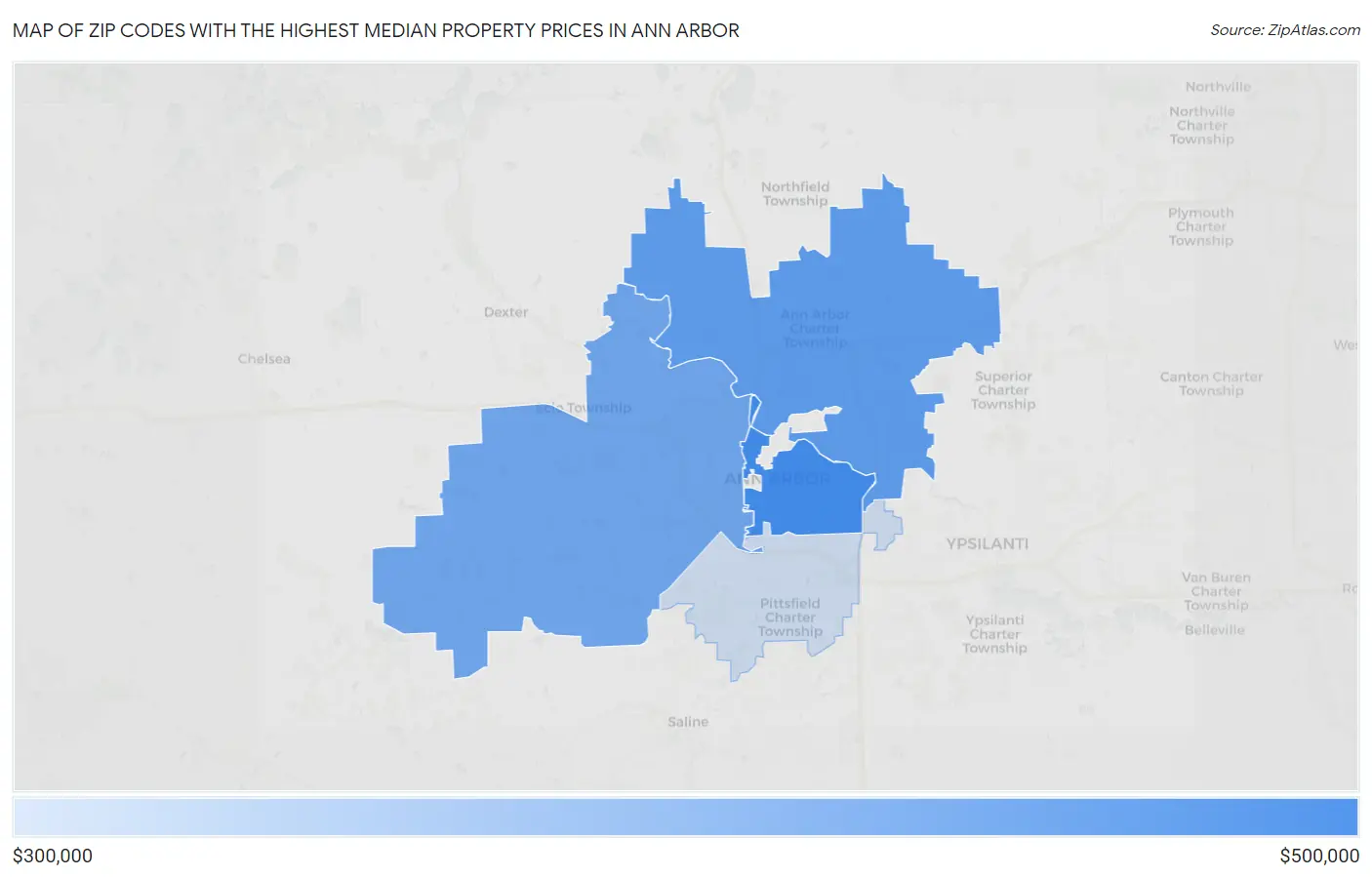 Zip Codes with the Highest Median Property Prices in Ann Arbor Map