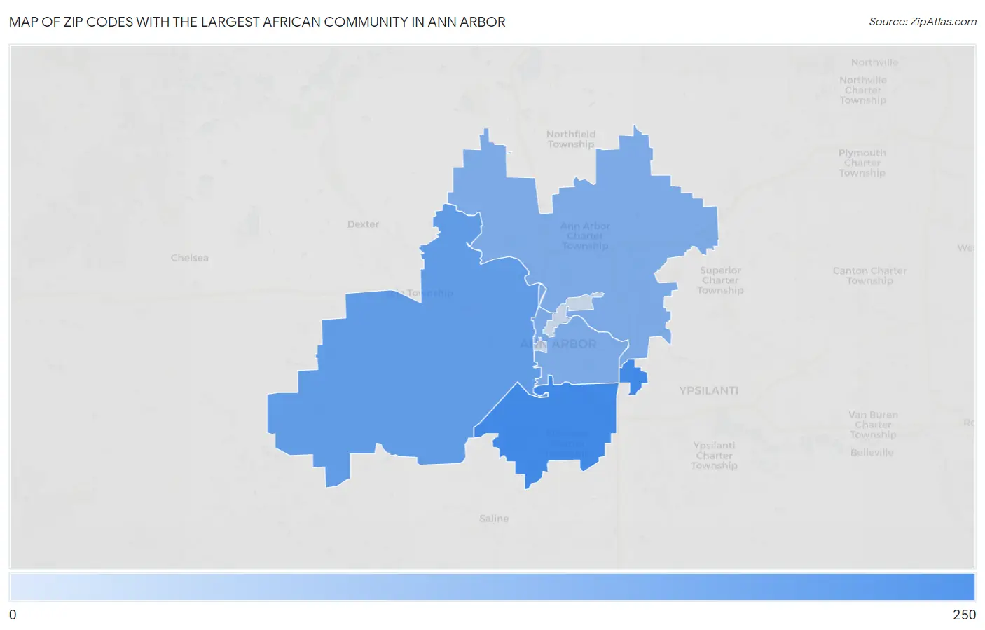 Zip Codes with the Largest African Community in Ann Arbor Map
