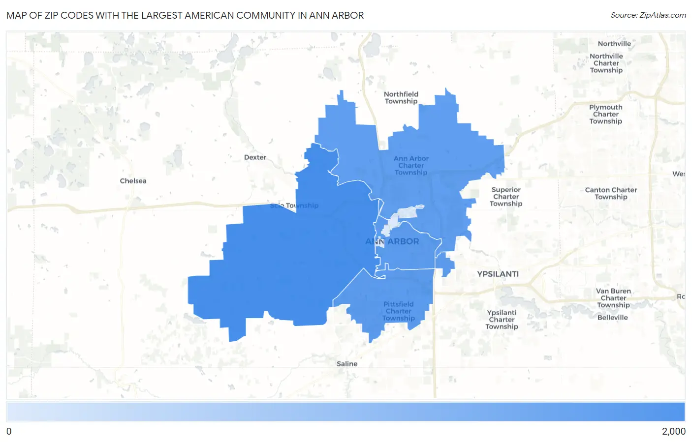 Zip Codes with the Largest American Community in Ann Arbor Map
