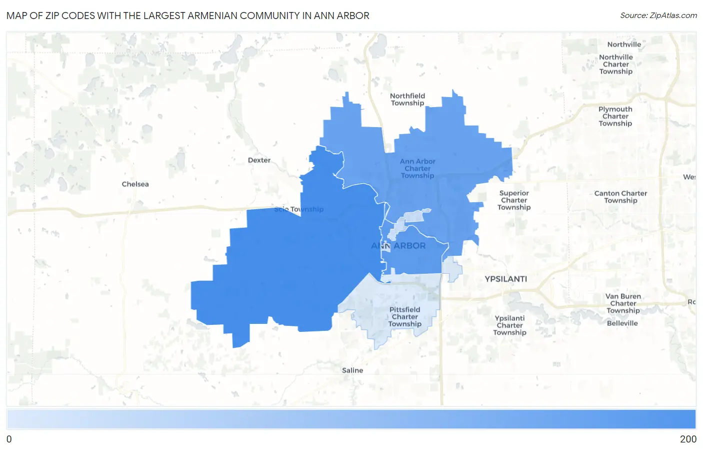 Zip Codes with the Largest Armenian Community in Ann Arbor Map