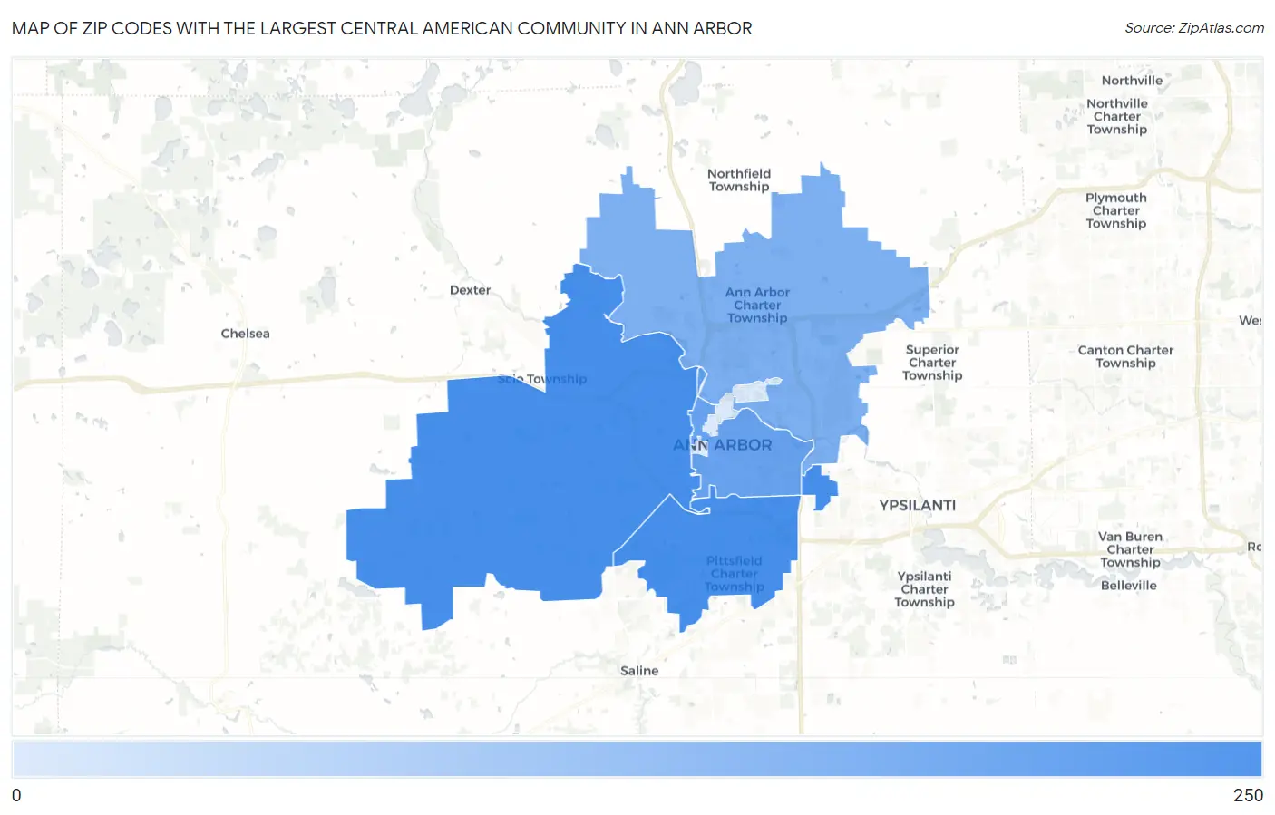 Zip Codes with the Largest Central American Community in Ann Arbor Map