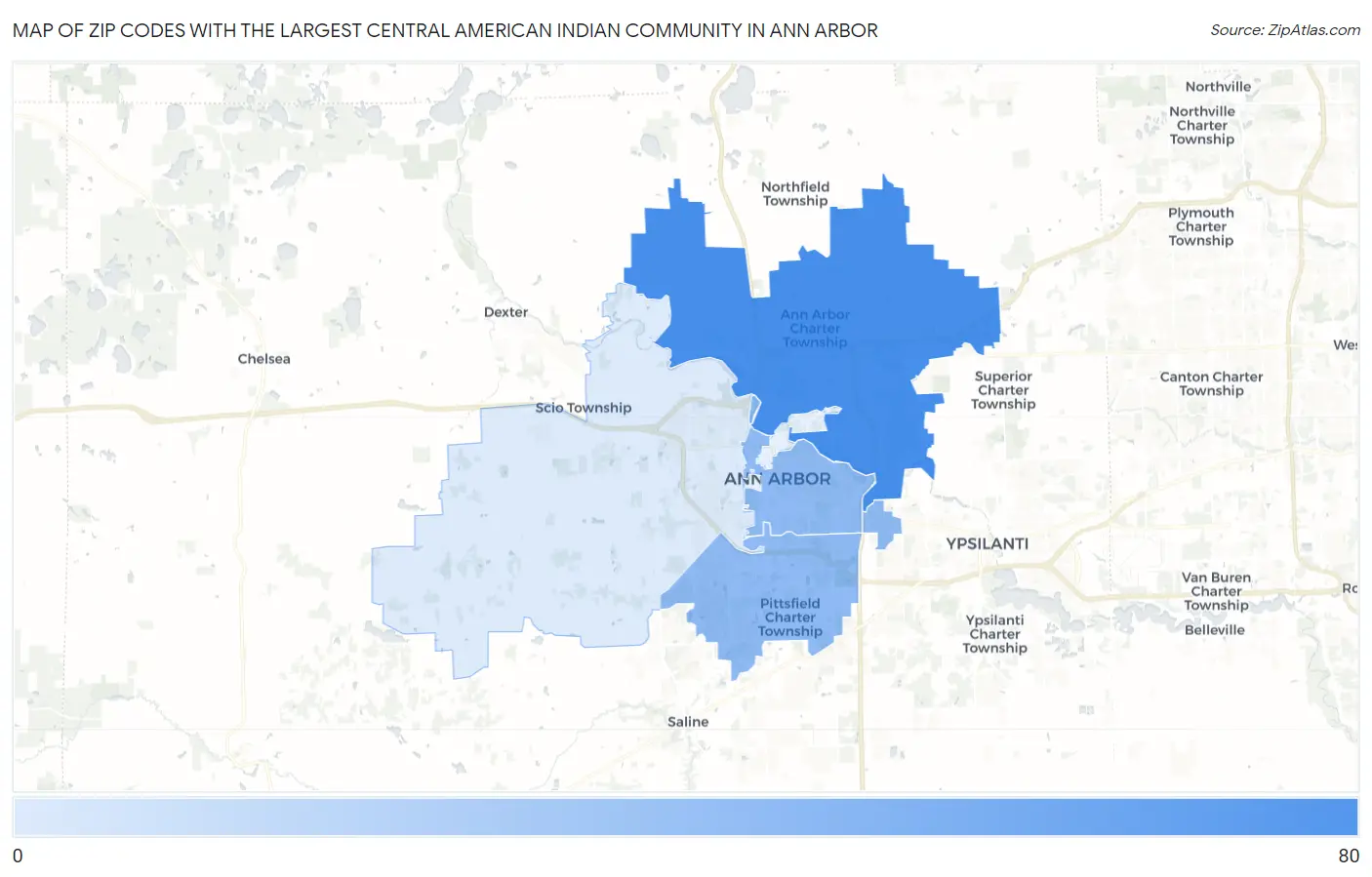Zip Codes with the Largest Central American Indian Community in Ann Arbor Map