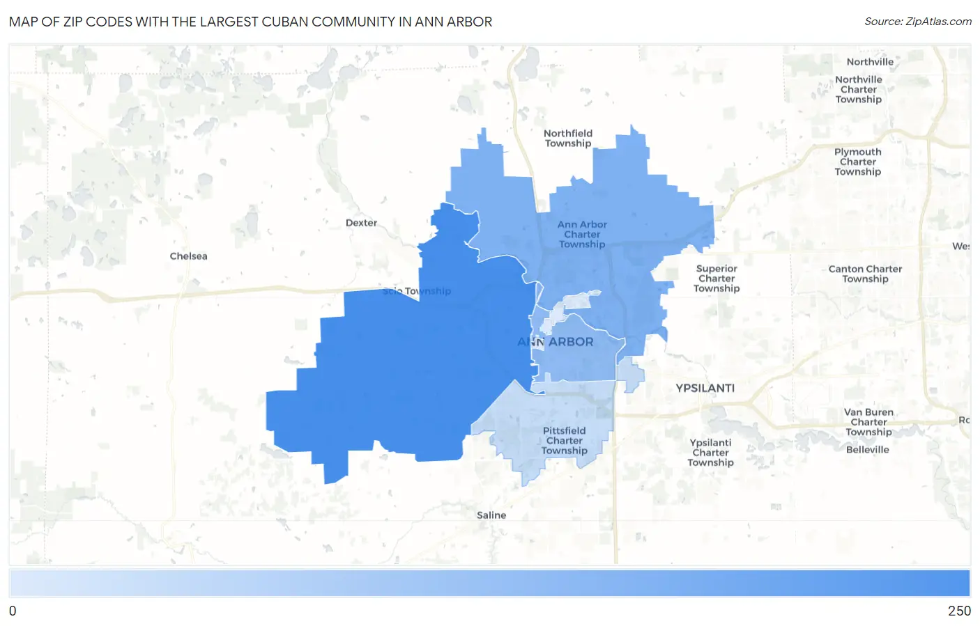 Zip Codes with the Largest Cuban Community in Ann Arbor Map