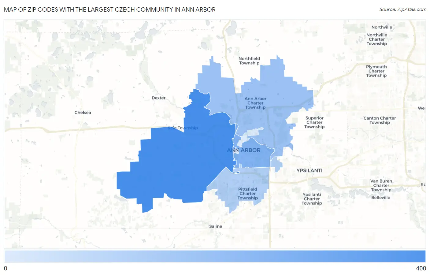 Zip Codes with the Largest Czech Community in Ann Arbor Map