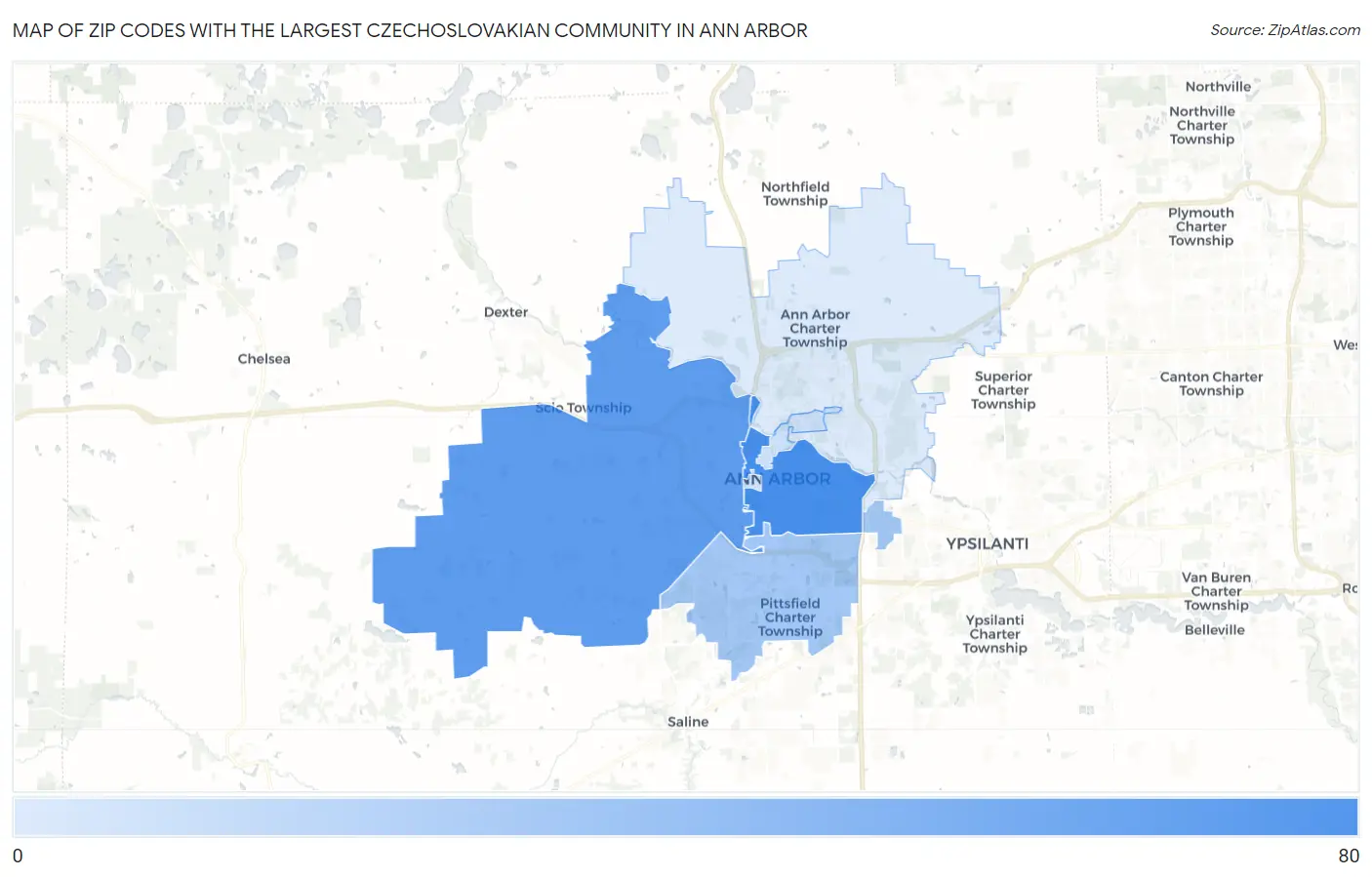 Zip Codes with the Largest Czechoslovakian Community in Ann Arbor Map