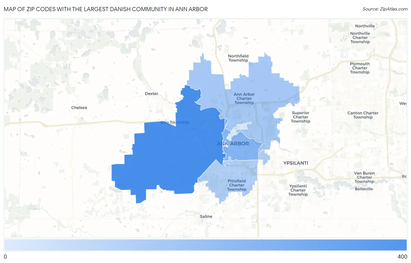 Zip Codes with the Largest Danish Community in Ann Arbor Map
