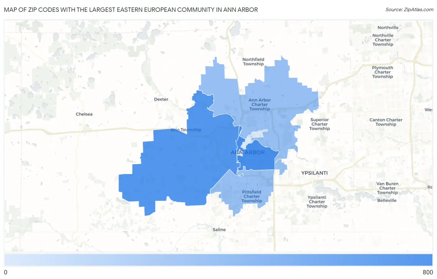 Zip Codes with the Largest Eastern European Community in Ann Arbor Map