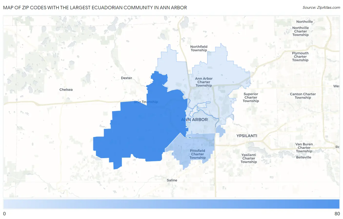 Zip Codes with the Largest Ecuadorian Community in Ann Arbor Map
