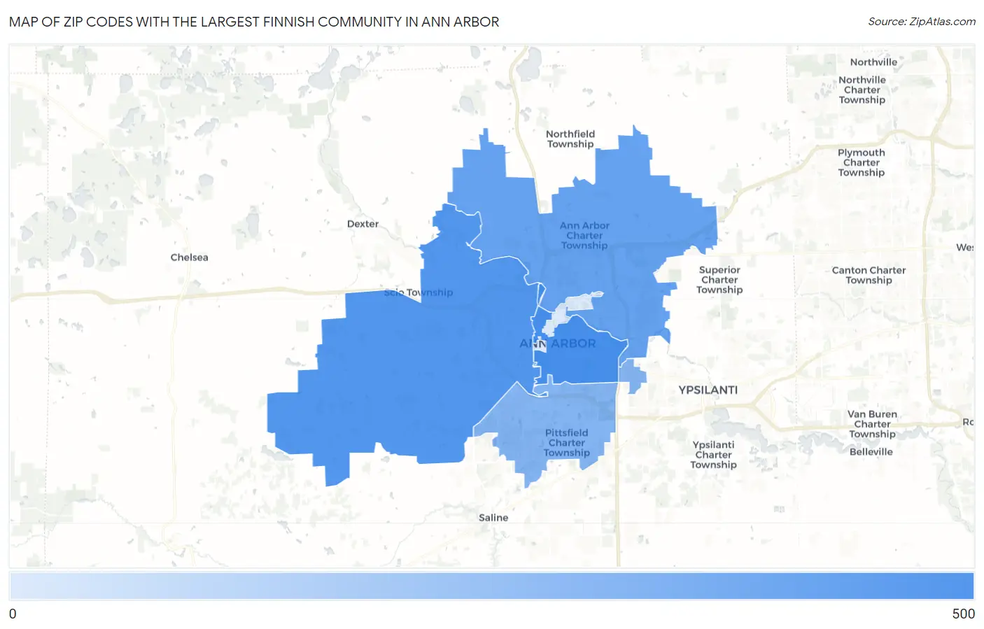 Zip Codes with the Largest Finnish Community in Ann Arbor Map