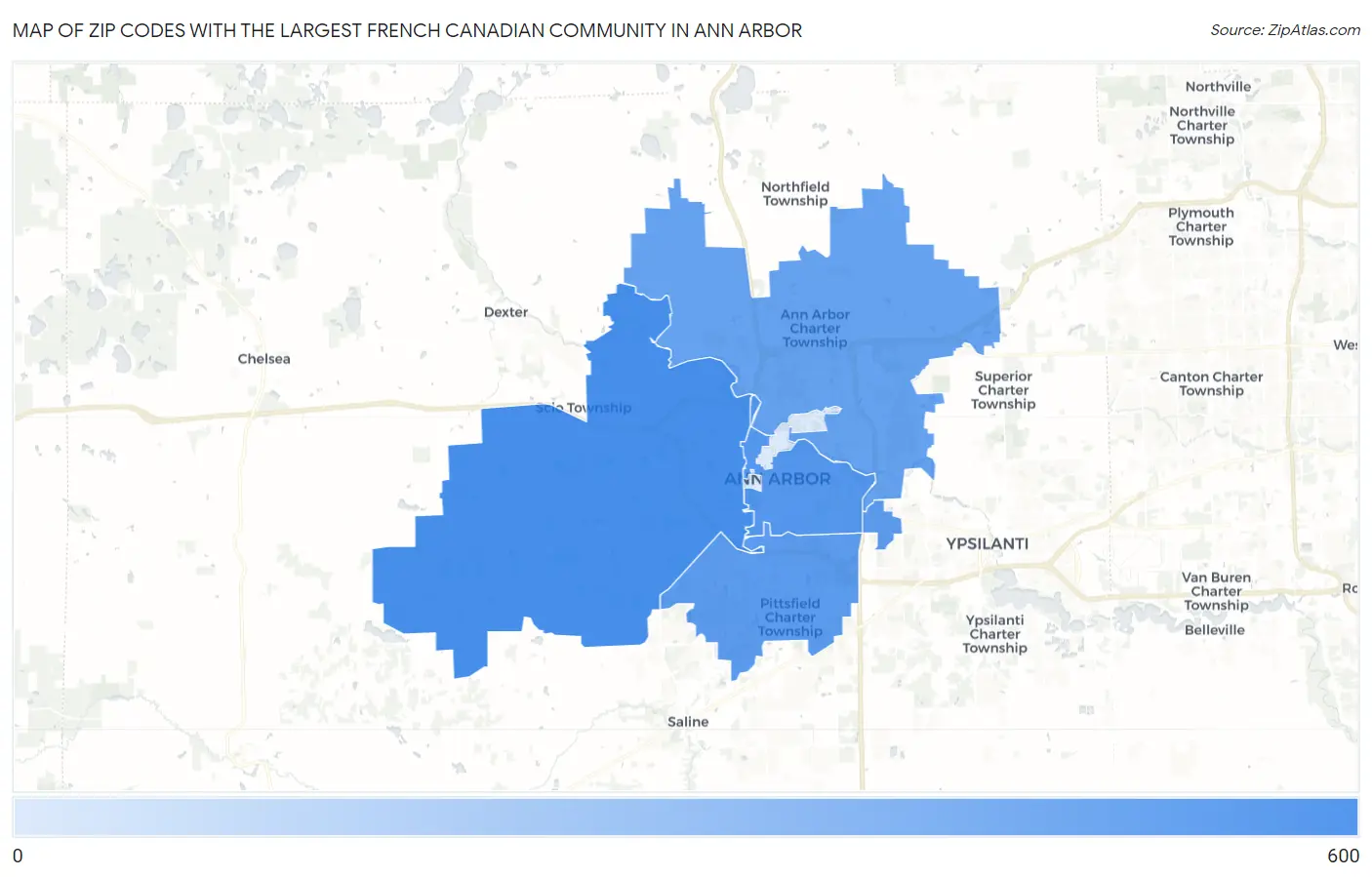 Zip Codes with the Largest French Canadian Community in Ann Arbor Map