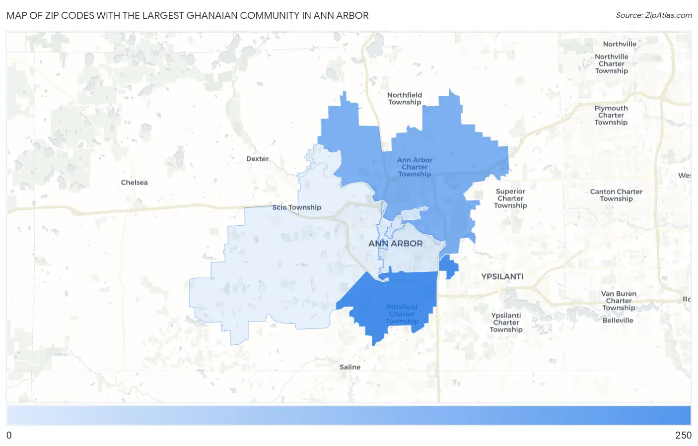 Zip Codes with the Largest Ghanaian Community in Ann Arbor Map