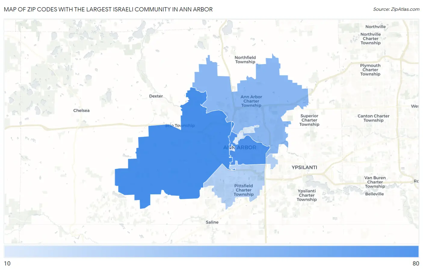 Zip Codes with the Largest Israeli Community in Ann Arbor Map