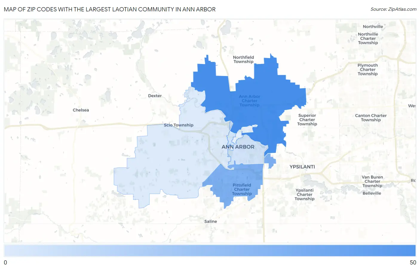 Zip Codes with the Largest Laotian Community in Ann Arbor Map