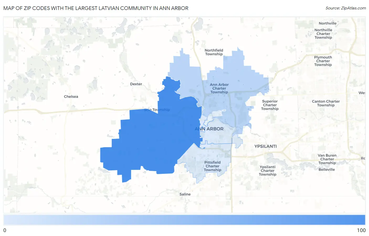 Zip Codes with the Largest Latvian Community in Ann Arbor Map