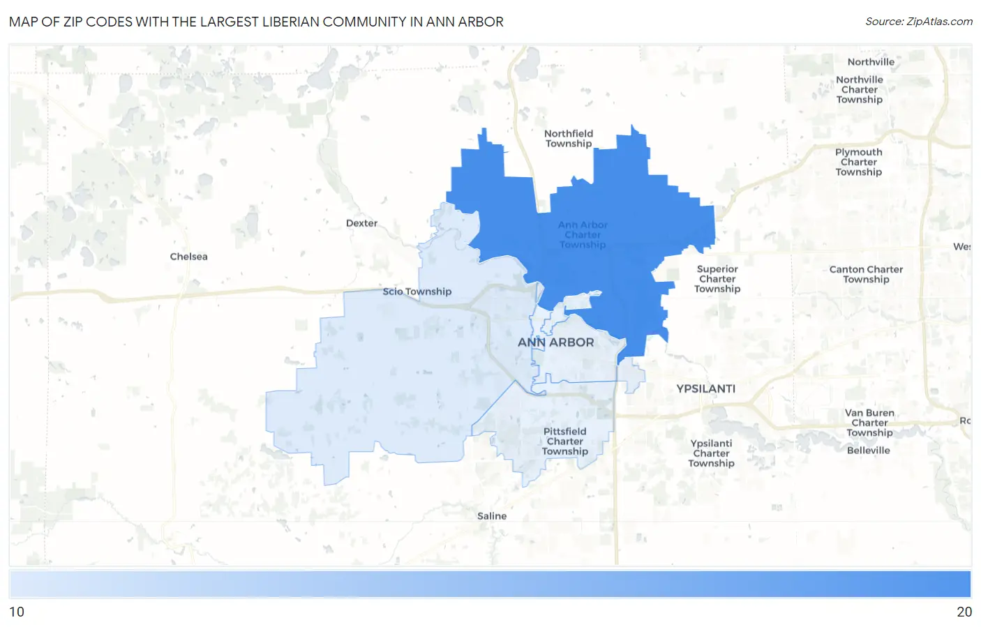 Zip Codes with the Largest Liberian Community in Ann Arbor Map