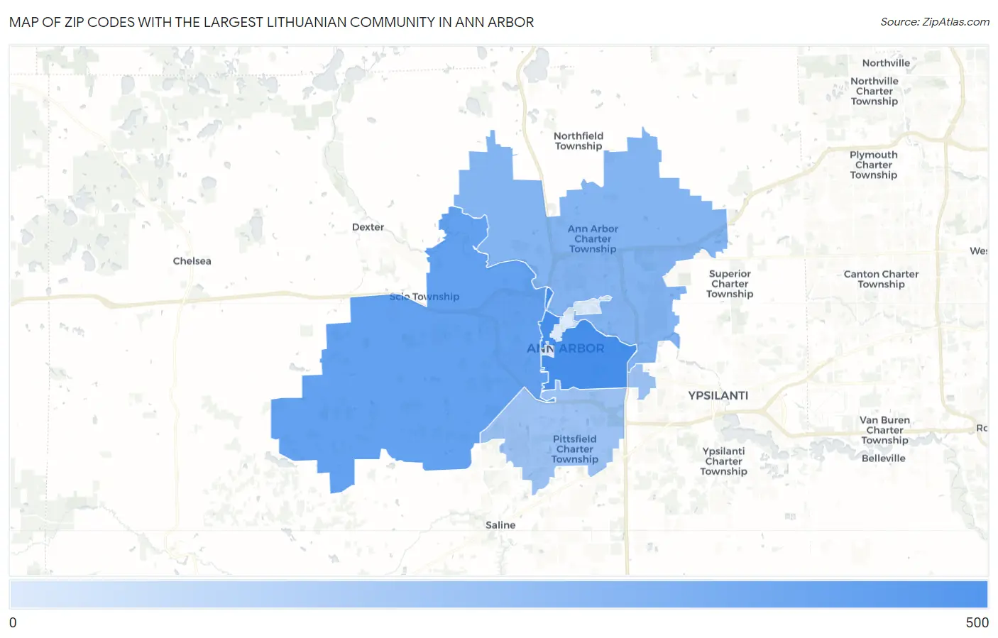 Zip Codes with the Largest Lithuanian Community in Ann Arbor Map