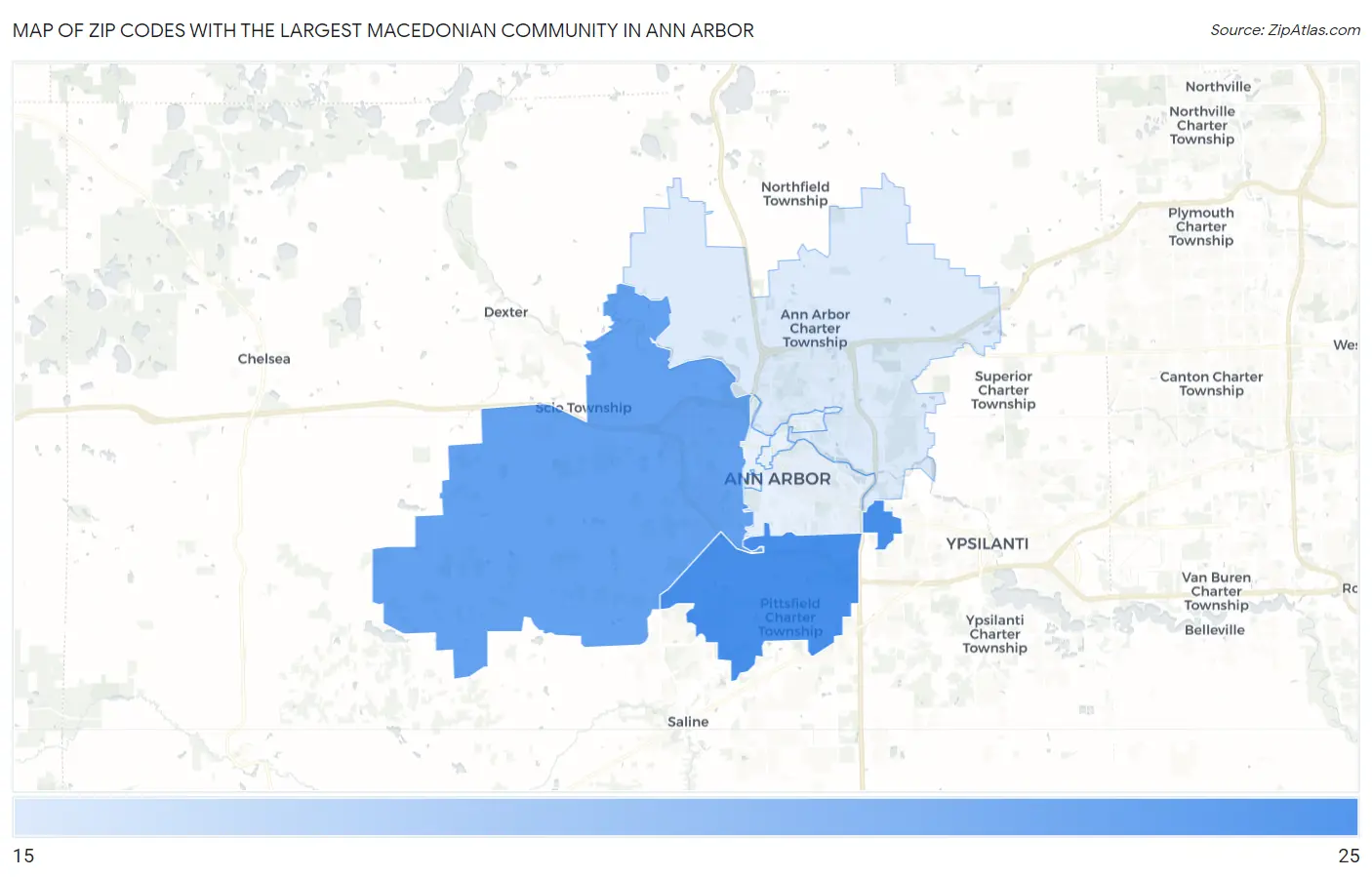 Zip Codes with the Largest Macedonian Community in Ann Arbor Map